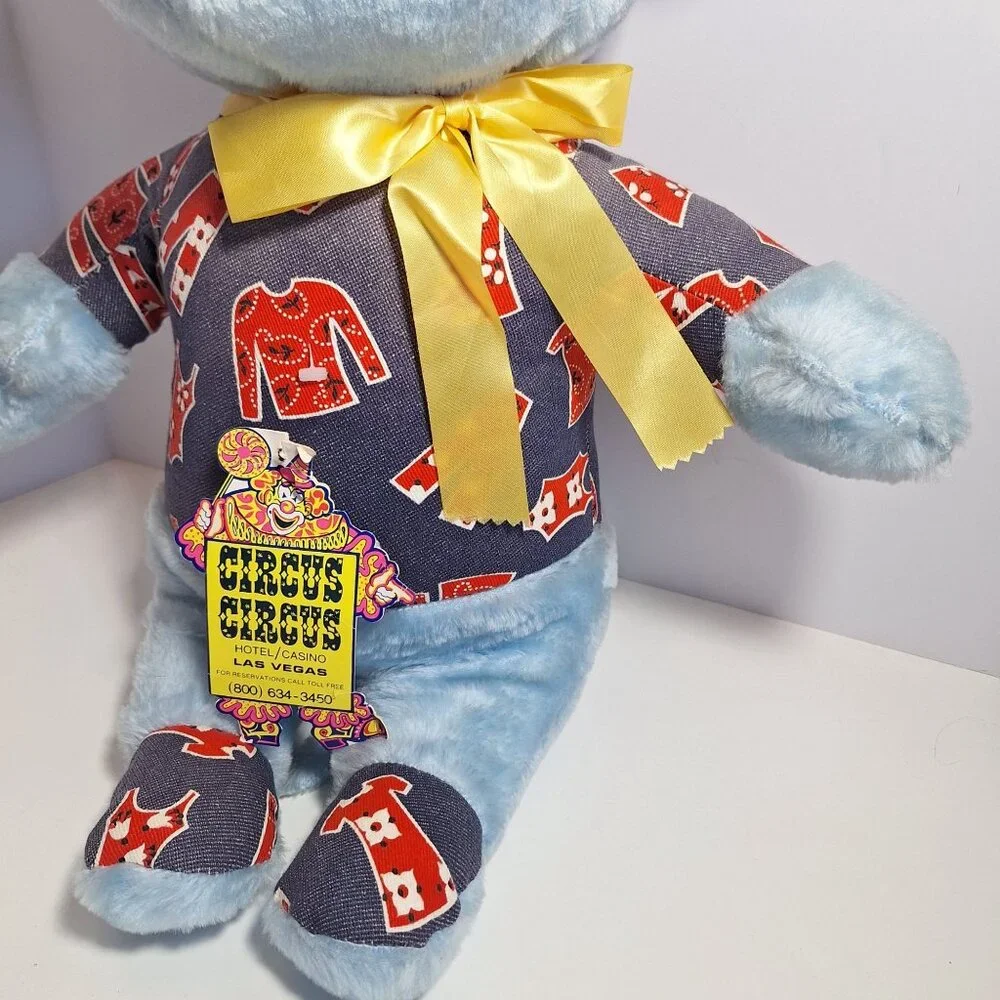 Circus Circus Plush Blue Mouse 70s Style Outfit Large 22" Yellow Bow With Tags - Picture 3 of 15